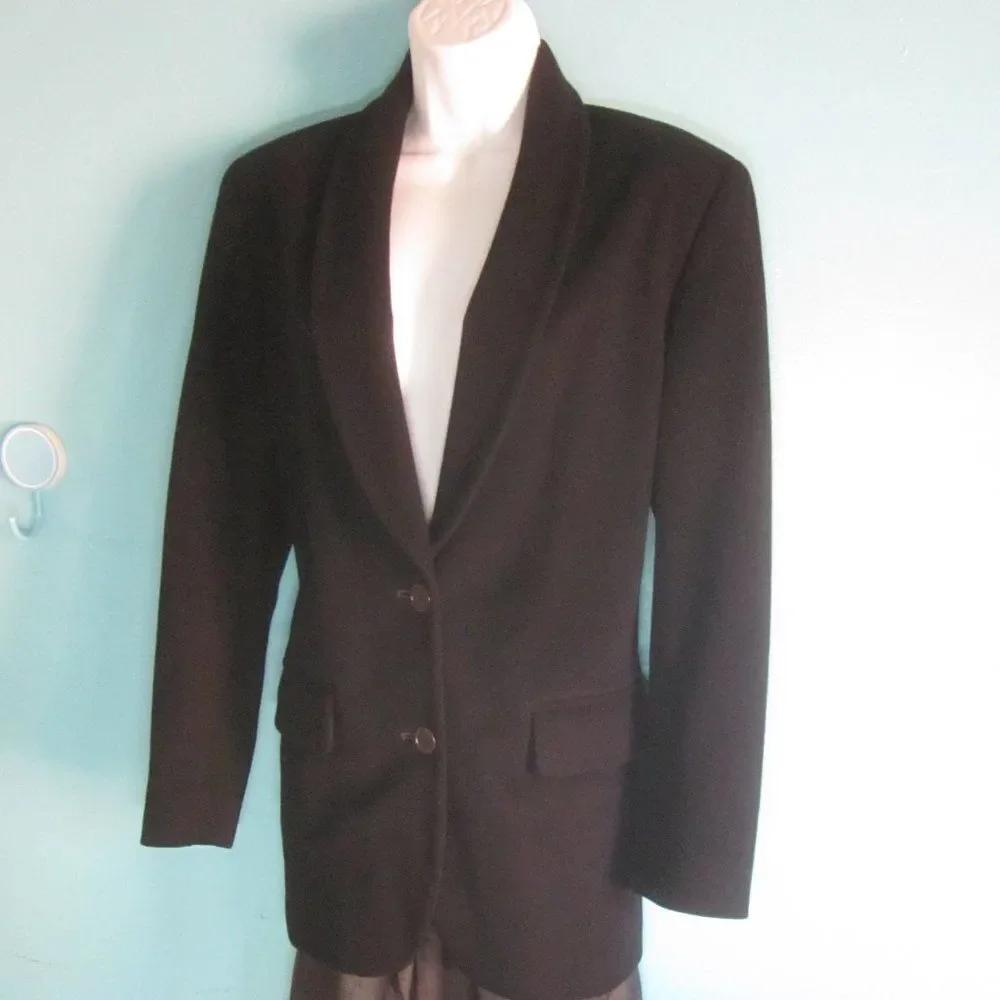 Anne Klein 2 Womens Size XS (Fits M) Black Vintage Blazer Lined Fleece Overcoat